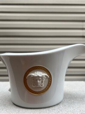 Versace White Ceramic Gravy Boat with Gold Medusa Accent